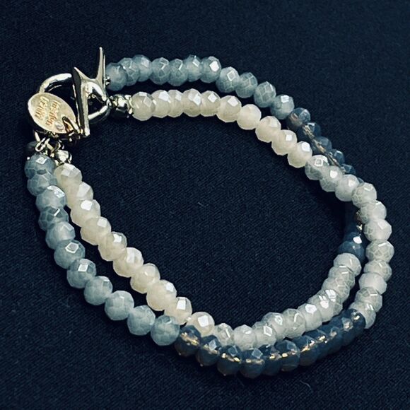 Marlyn Schiff Jewelry - ~ Rare NEW Marlyn Schiff Beaded Bracelet Gray Double Lightning Bolt Toggle Gold